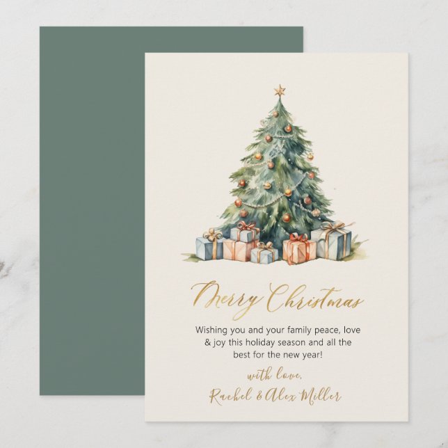 Elegant Gold Script Non Photo Christmas Tree Cards (Front/Back)