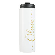Elegant Gold Script Olivia Name White Tumbler