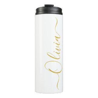 Elegant Gold Script Olivia Name White Tumbler