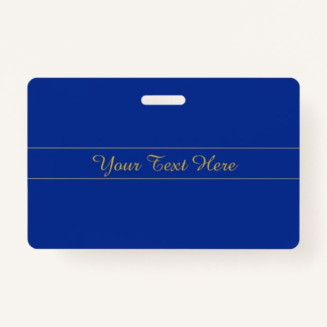 Elegant Gold Script on Navy Blue Background Badge (Front)