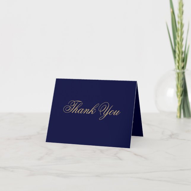 Elegant Gold Script On Navy Blue Classic Chic  Thank You Card (Front)