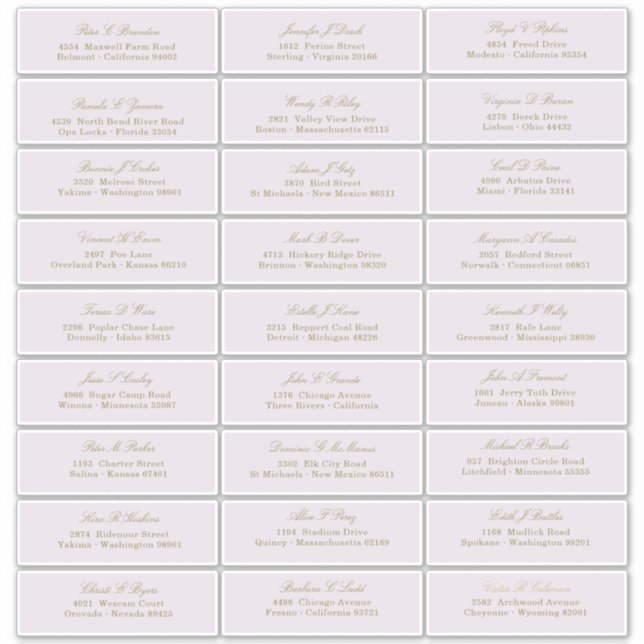 Elegant Gold Script On Purple Guest Names Address (Front)