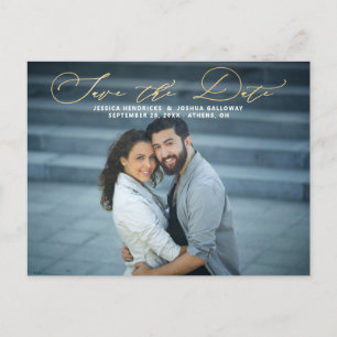 Elegant Gold Script Overlay Photo Save the Date Postcard