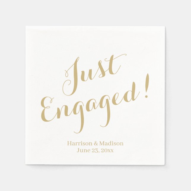 Elegant gold script personalized custom engagement napkin (Front)