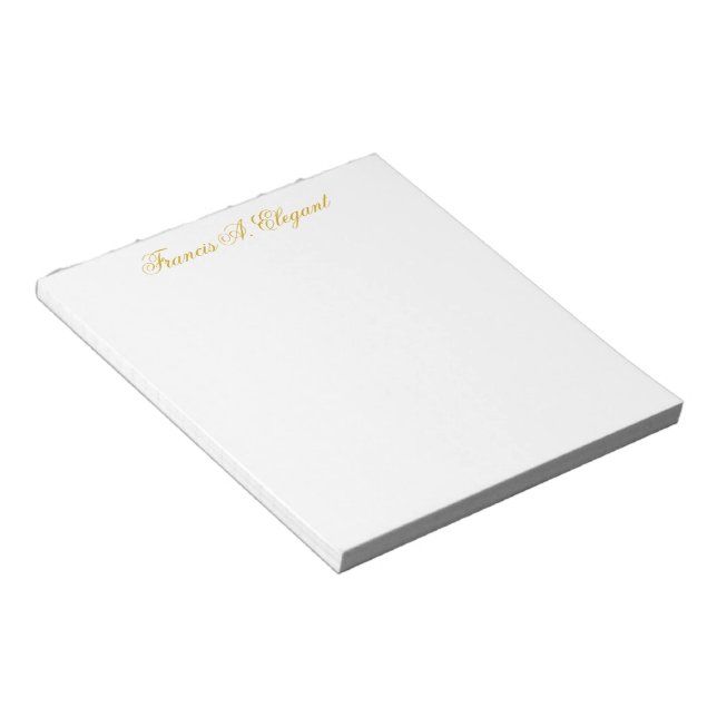 Elegant Gold Script Personalized Notepad (Angled)