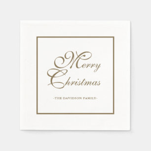 Elegant Gold Script Personalized White Christmas Napkin