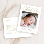 Elegant Gold Script Photo Baby Thank You  Postcard<br><div class="desc">Elegant Gold Script Photo Baby Thank You Postcard features three photos of the new baby,  along with elegant script calligraphy,  and all of baby's stats. The back has plenty of room for your than you note.</div>