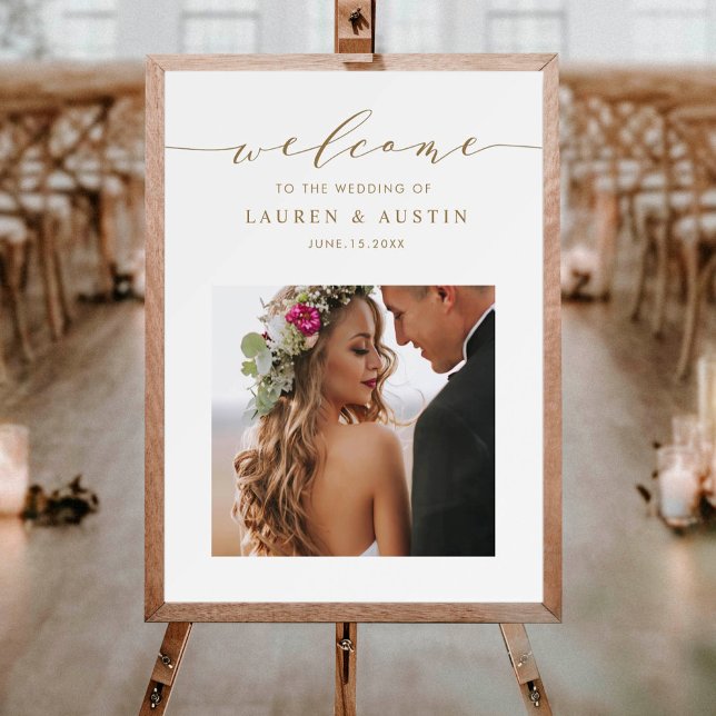 Elegant Gold Script Photo Mariage Affiche de bienv (Créateur téléchargé)