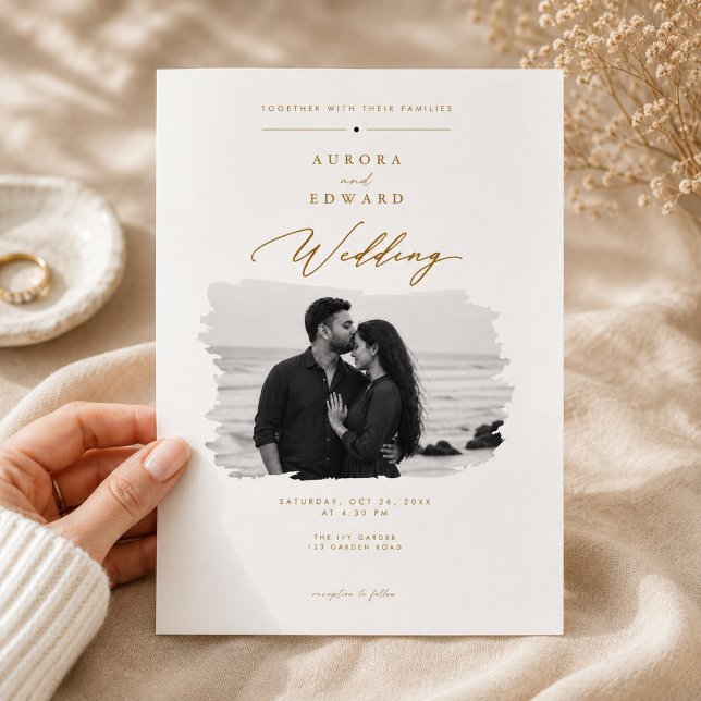 Elegant Gold Script Photo Wedding Invitation. Invitation (Creator Uploaded)