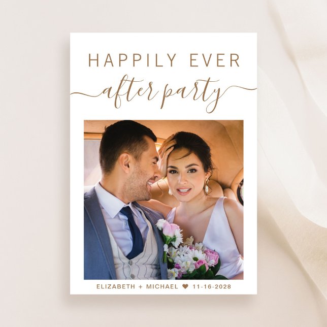 Elegant Gold Script Photo Wedding Reception Invitation (An chic Happily Ever After Party Invitation to set the tone for an unforgettable event)