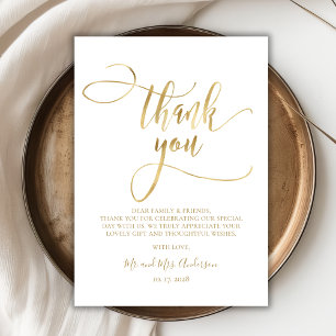 Elegant Gold Script Photo Wedding Thank You Card