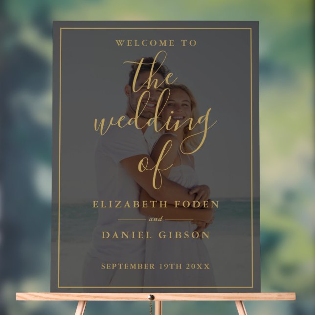 Elegant Gold Script Photo Wedding Welcome Acrylic Sign (Neutral)