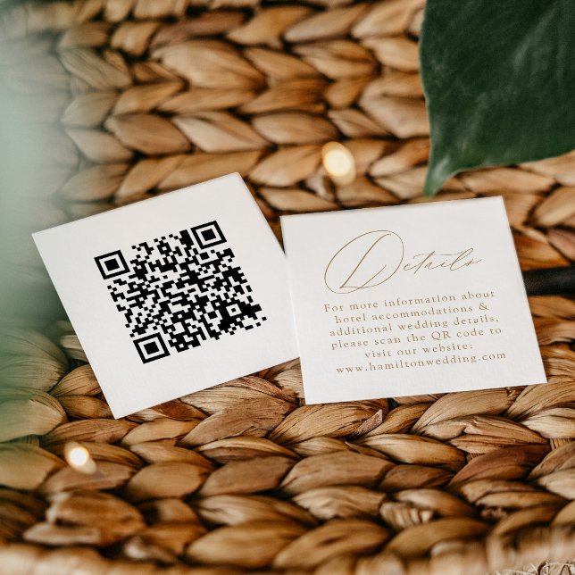 Elegant Gold Script QR Code Wedding Details Enclosure Card (Creator Uploaded)