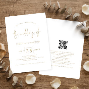 Elegant Gold Script QR Code Wedding Invitation