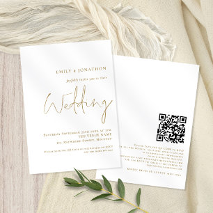 Elegant Gold Script QR Code Wedding Invitation