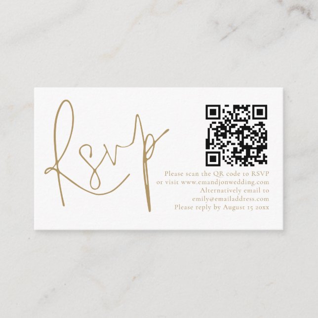 Elegant Gold Script QR Code Wedding RSVP  Enclosure Card (Front)