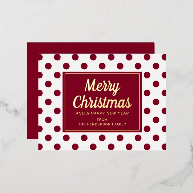 Elegant Gold Script Red Polka Dots Merry Christmas Foil Holiday Postcard (Front/Back)