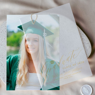 Elegant gold script school class of graduation vellum invitations