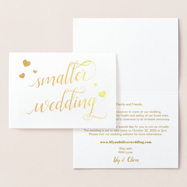 Elegant Gold Script Smaller Wedding Downsized Foil Card (Display)