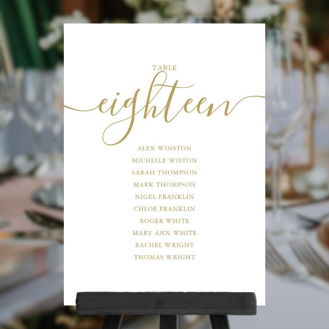 Elegant Gold Script Table Number 18 Seating Chart (Elegant Gold Script Table Number 18 Seating Chart)