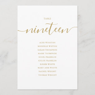 Elegant Gold Script Table Number 19 Seating Chart
