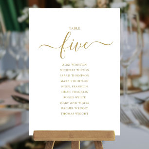 Elegant Gold Script Table Number 5 Seating Chart