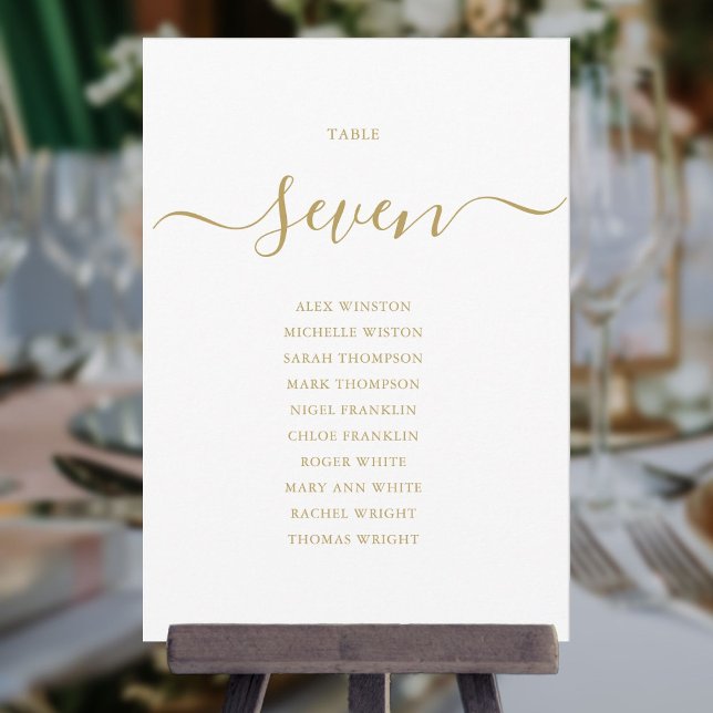 Elegant Gold Script Table Number 7 Seating Chart (Creator Uploaded)