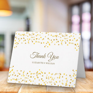 Elegant Gold Script Thank You Hearts Confetti Card