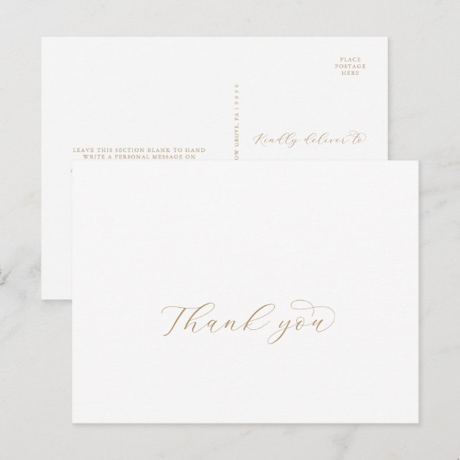 Elegant Gold Script Thank You Postcard (Front/Back)