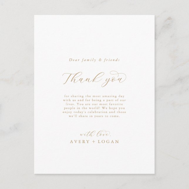 Elegant Gold Script Thank You Reception Card (Front)