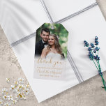 Elegant Gold Script Thank You Wedding Photo Favour Gift Tags<br><div class="desc">Featuring signature style names,  this elegant gold and white tag can be personalized with your special photo and thank you information in chic gold lettering. Designed by Thisisnotme©</div>