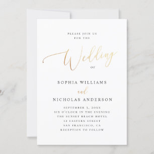Elegant Gold Script   Traditional Classic Wedding Invitation