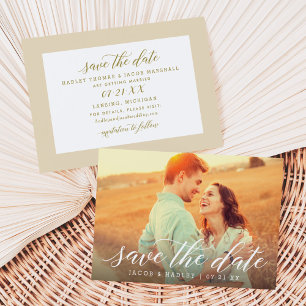 Elegant Gold Script Two Photo Wedding Save The Date