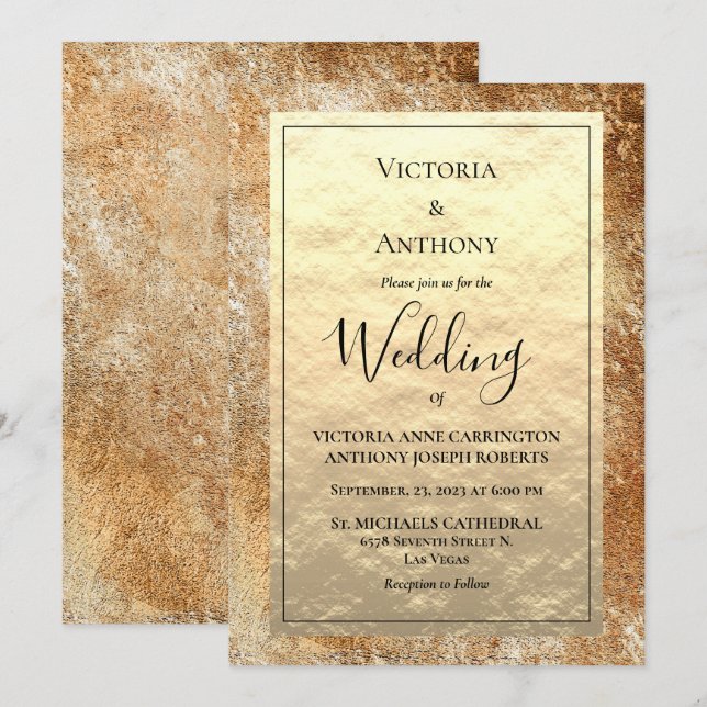 Elegant Gold Script Vintage Rustic Wedding Invitat Invitation (Front/Back)