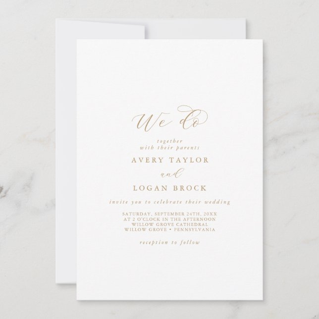 Elegant Gold Script We Do Wedding Invitation (Front)