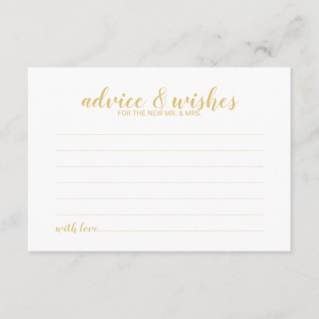 Elegant Gold Script Wedding Advice and Wishes Card (Front)