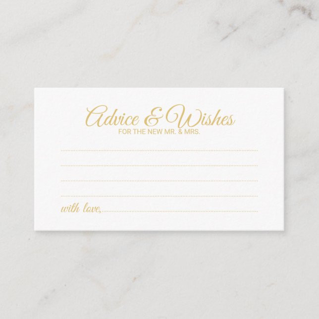 Elegant Gold Script Wedding Advice and Wishes Card (Front)
