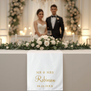 Elegant Gold Script Wedding Decor Table Runner Tapestry