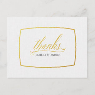 Elegant Gold Script Wedding Minimalist Thank You Postcard