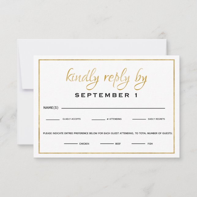 Elegant Gold Script Wedding/Reception RSVP (Front)