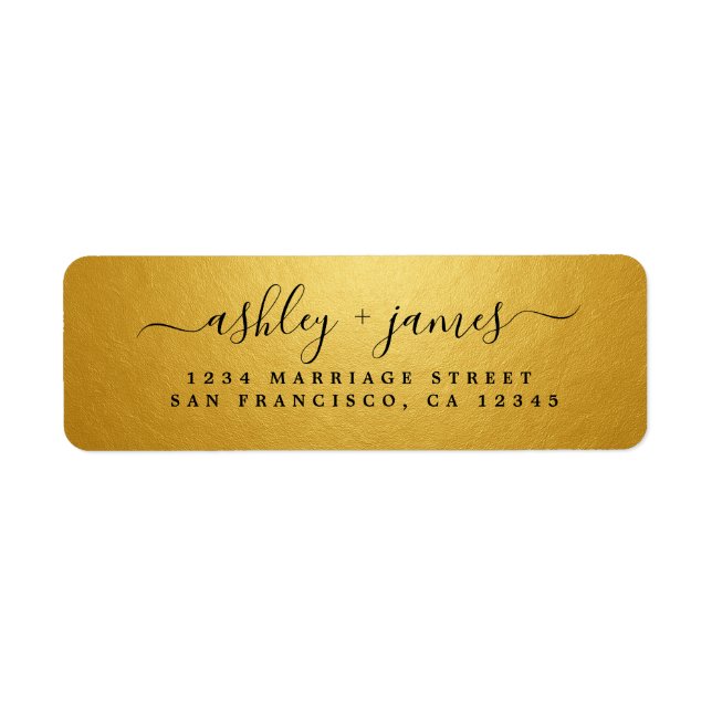 Elegant Gold Script Wedding Return Address (Front)