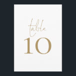 Elegant Gold Script Wedding Table Number Card<br><div class="desc">Elegant Gold Script Wedding Table Number. Table is set in a handwriting style script and your table number beneath. Easily personalise the number. The same design is on the other side and will update simultaneously as you make your change to the number. Add to your cart separately for each table...</div>