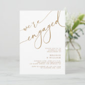 Elegant Gold Script We're Engaged Engagement Party Invitation (Standing Front)