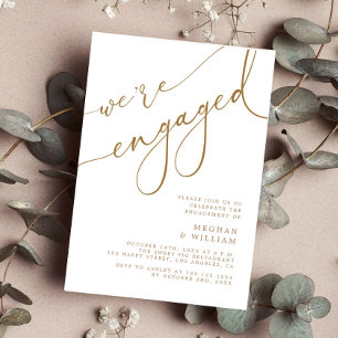 Elegant Gold Script We're Engaged Engagement Party Invitation