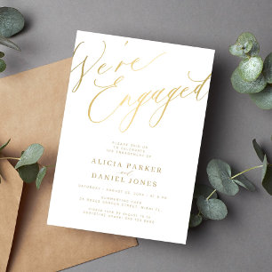 Elegant gold script We're Engaged engagement party Invitation