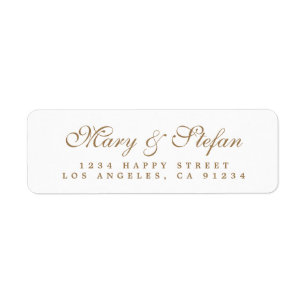 Elegant Gold Script White Wedding Return Address