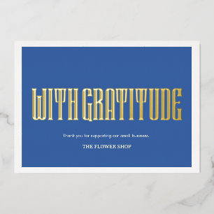 Elegant Gold Script With Gratitude Navy Blue Foil Holiday Card