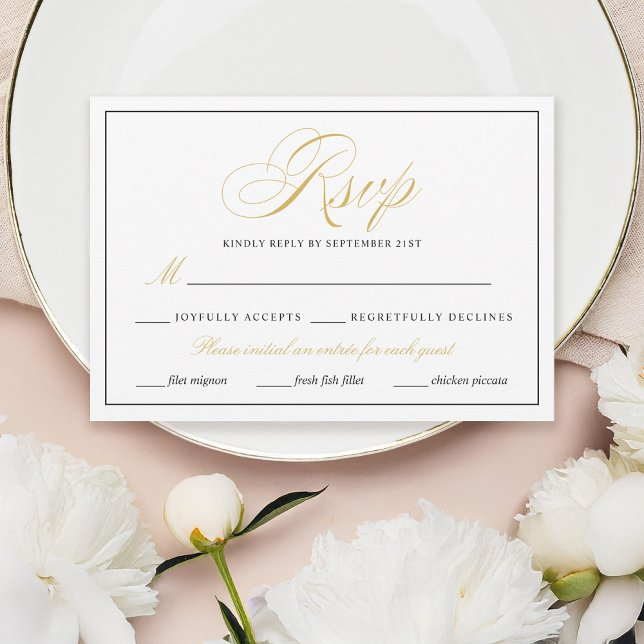 Elegant Gold Script with meal options RSVP Card (Creator Uploaded)