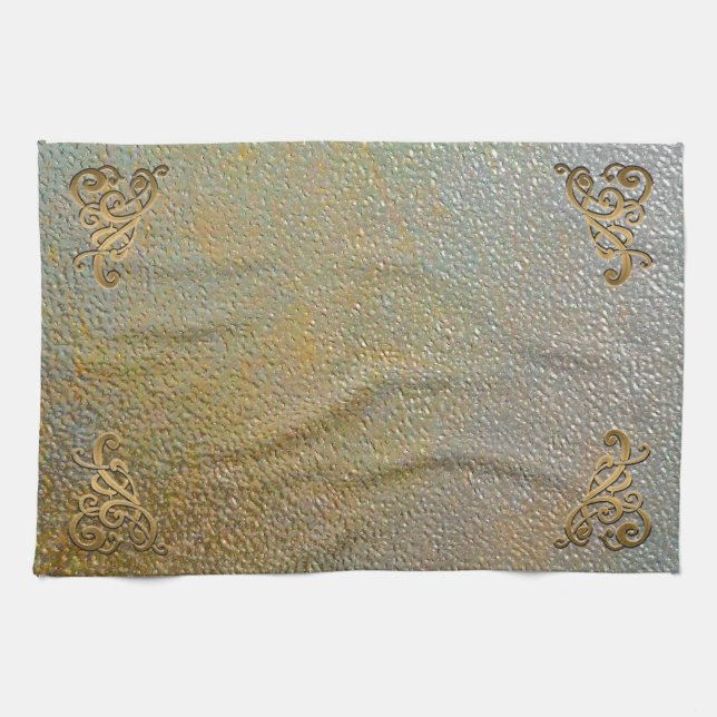 Elegant Gold Scrolls | Silver Gold Metal Look Kitchen Towel (Horizontal)