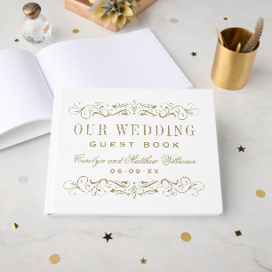 Elegant Gold Scrollwork Wedding MonogramDescriptio Guest Book